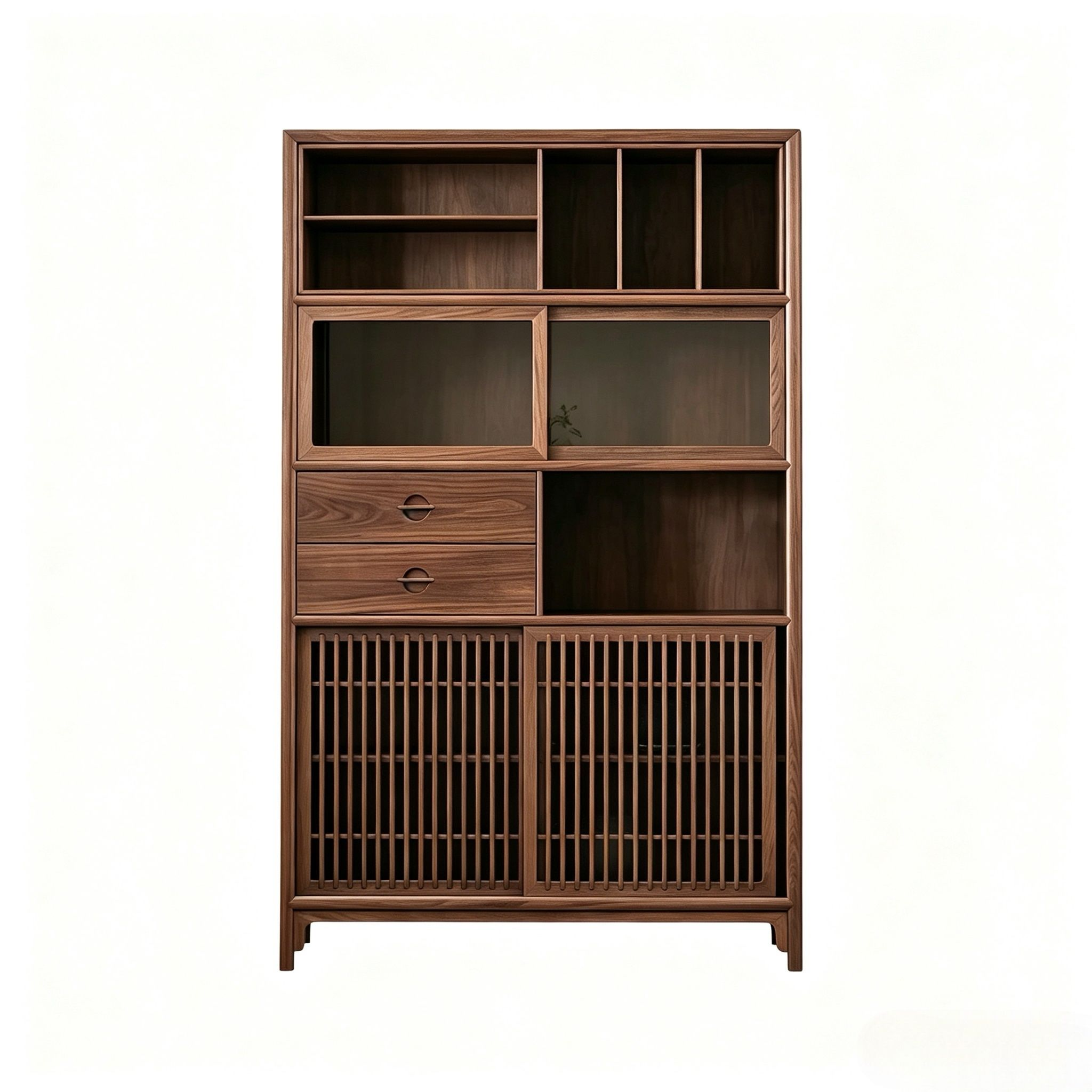 Song Aged Elm Mortise & Tenon Display Cabinet, Fully Pre-Assembled