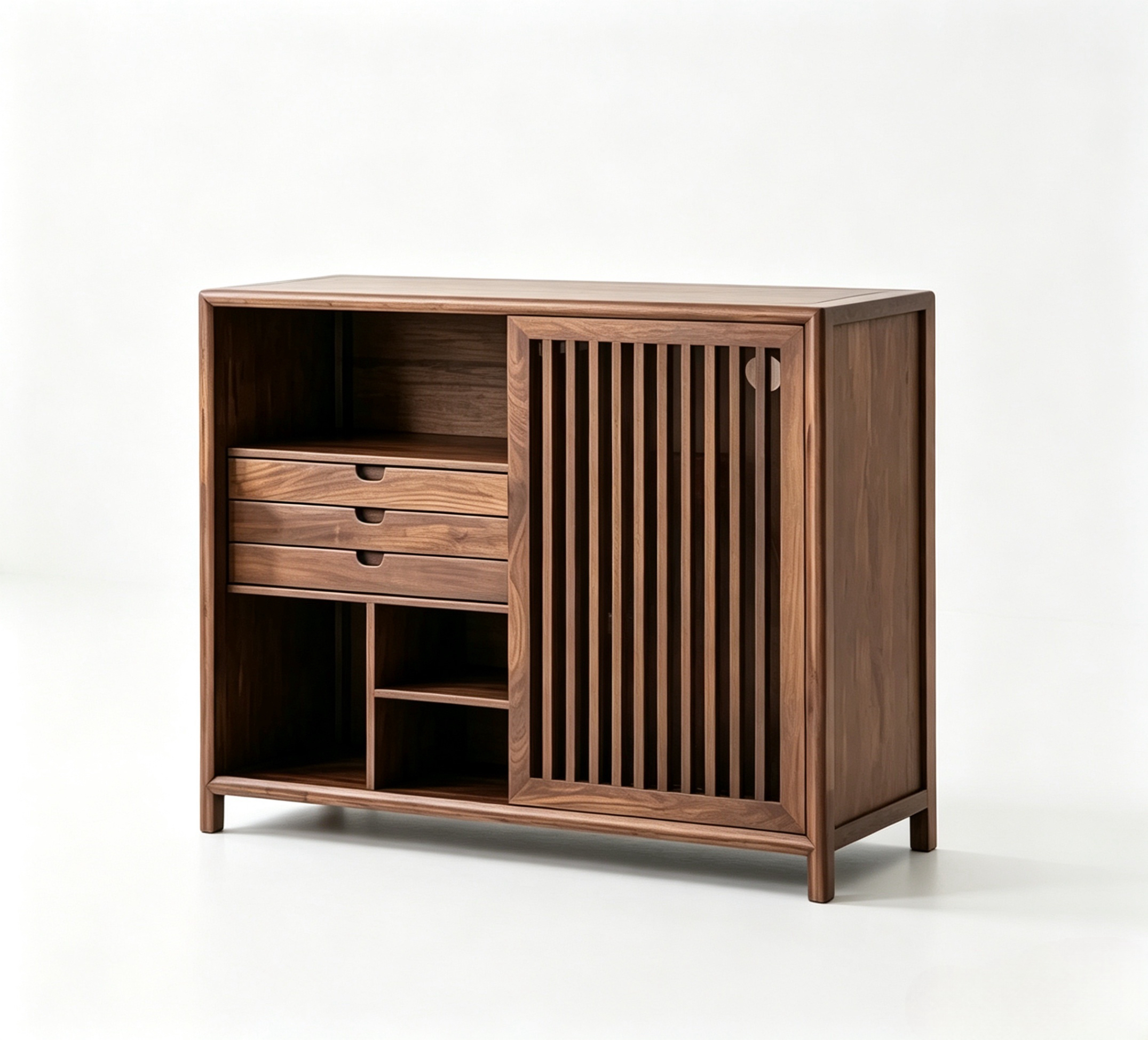 Handmade Mortise & Tenon Multi-Functional Elm Cabinet, Ventilated Sliding Storage Unit for Apartment Whole-Home Use